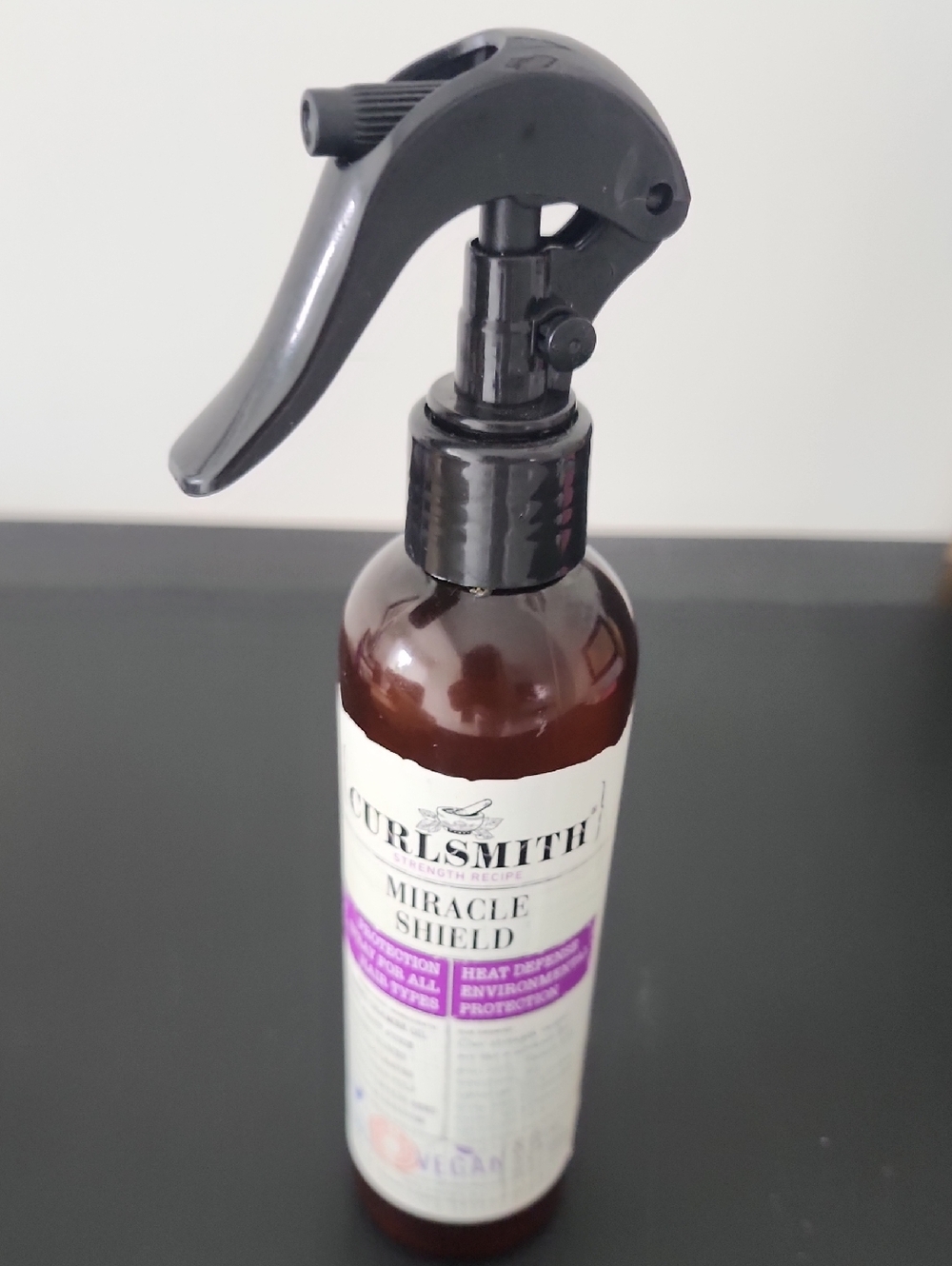 Curlsmith Miracle Shield Heat Protectant Spray - Brown Bottle with Black Sprayer